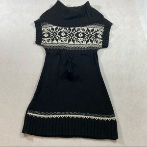 Energie Christmas Black Sweater Dress Snowflake Print Short Sleeve Mini …